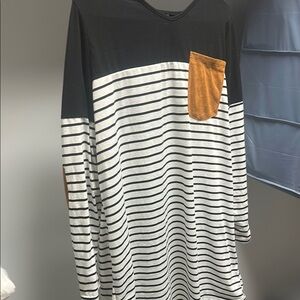 Striped Long Sleeve Shirt Dress with Pocket